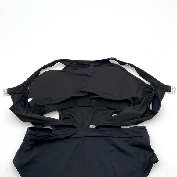 Holipick Black One-Piece Monokini‎ Swimsuit High Neck Cutout Snap/Hook Closure - Picture 15 of 17
